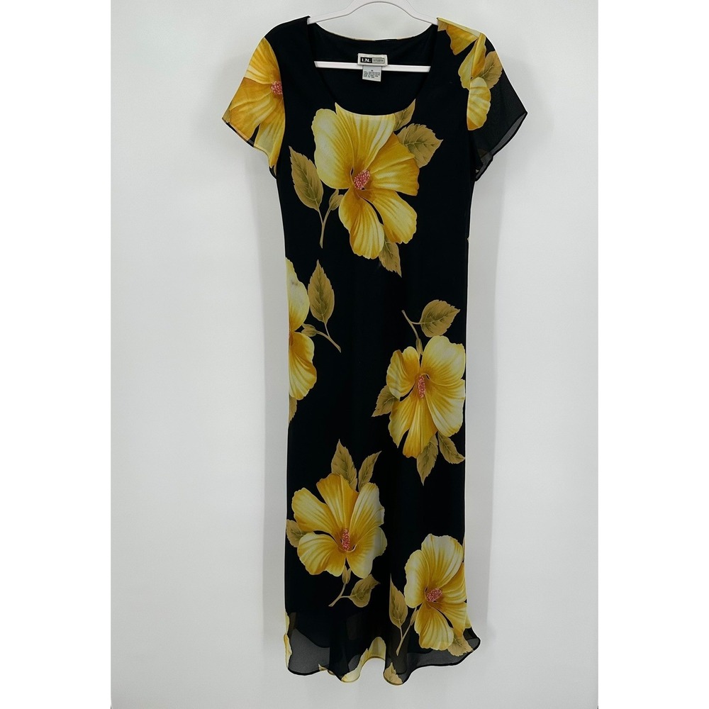 Womens Hawaiian Floral Maxi Dress Size 14 Resort Vacation Cruise Luau Bold 90s